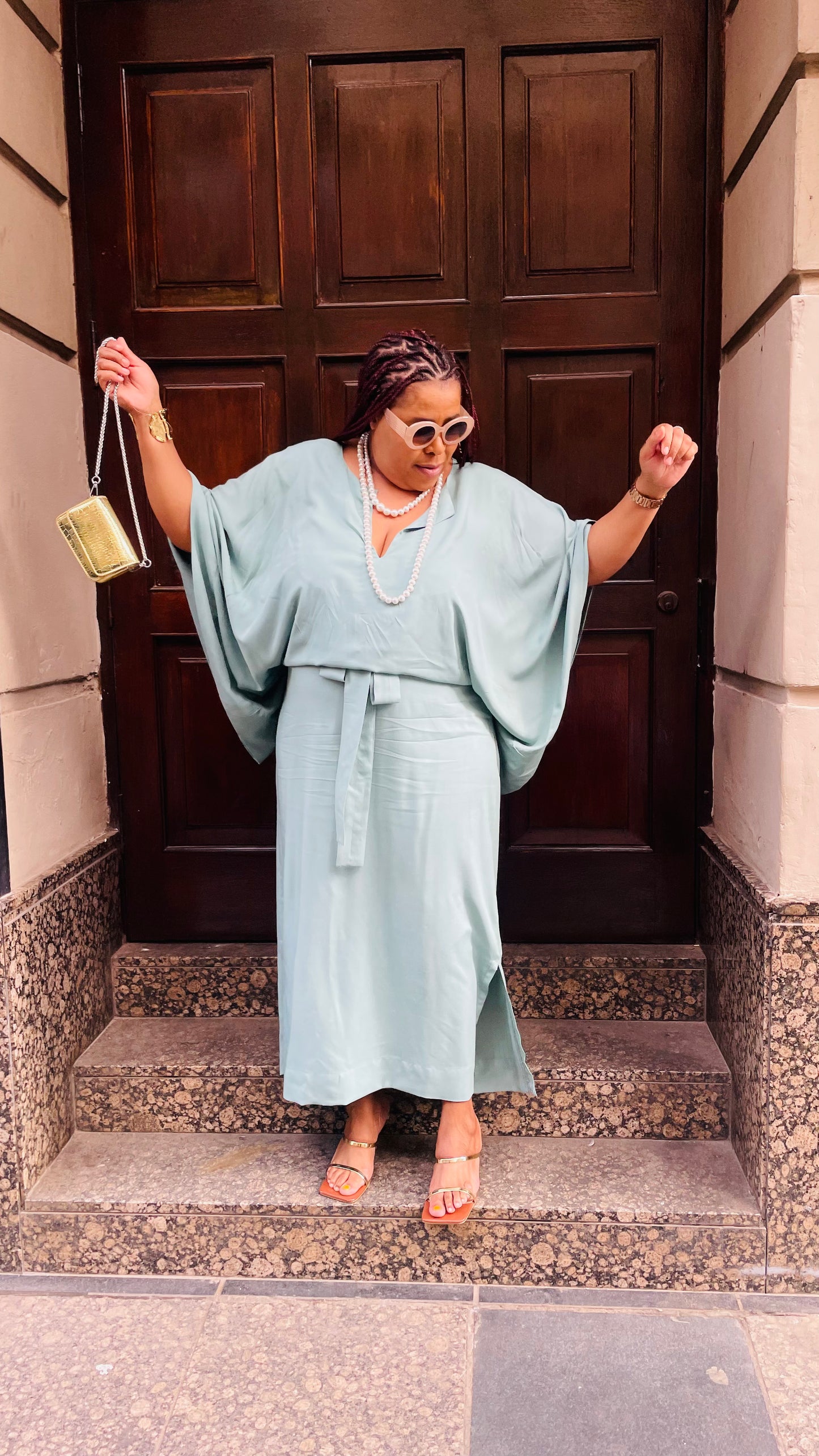 Nina's Aqua Luxe Cinched Kaftan