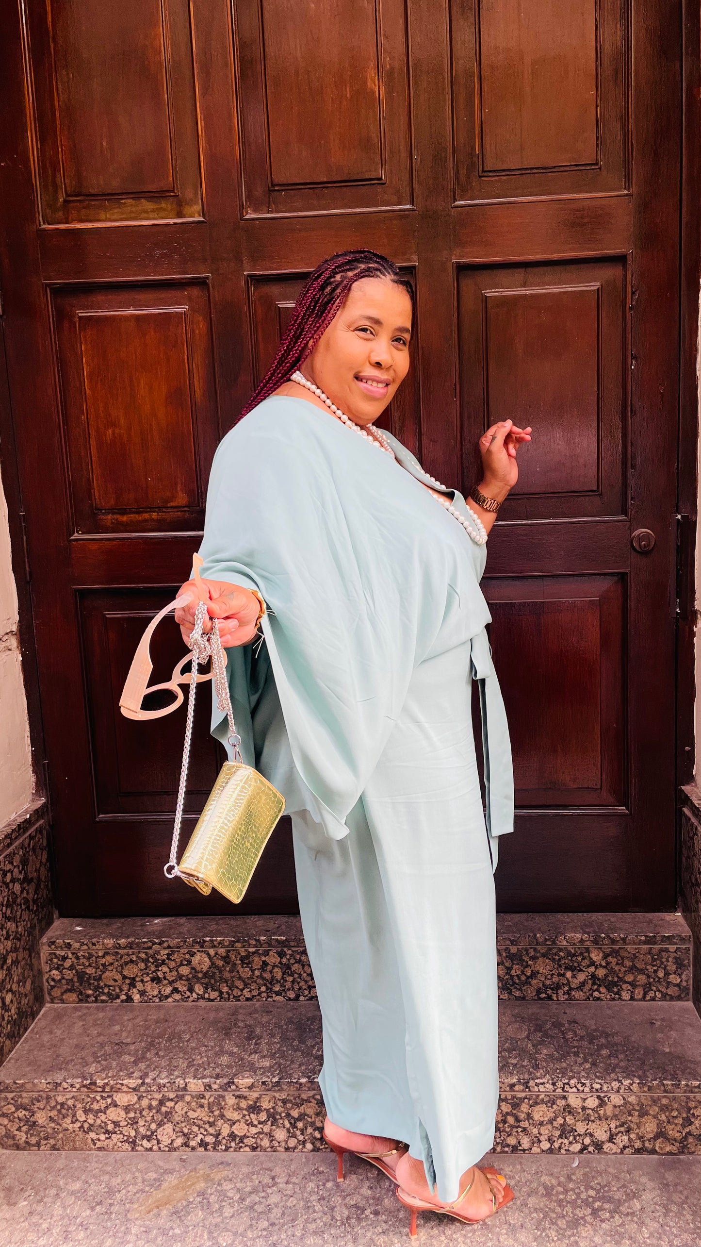 Nina's Aqua Luxe Cinched Kaftan