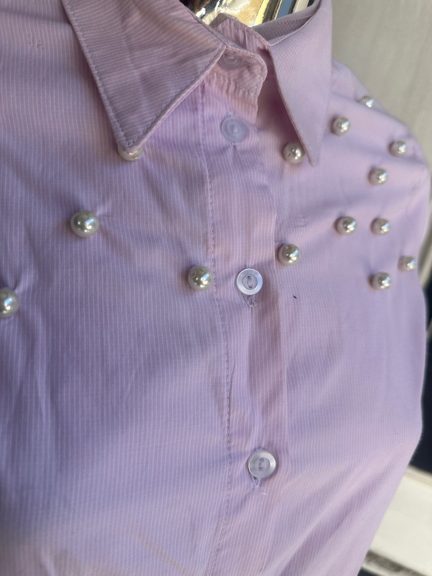 Nina Pearl-Embellished Cotton Shirt – Blush Pink