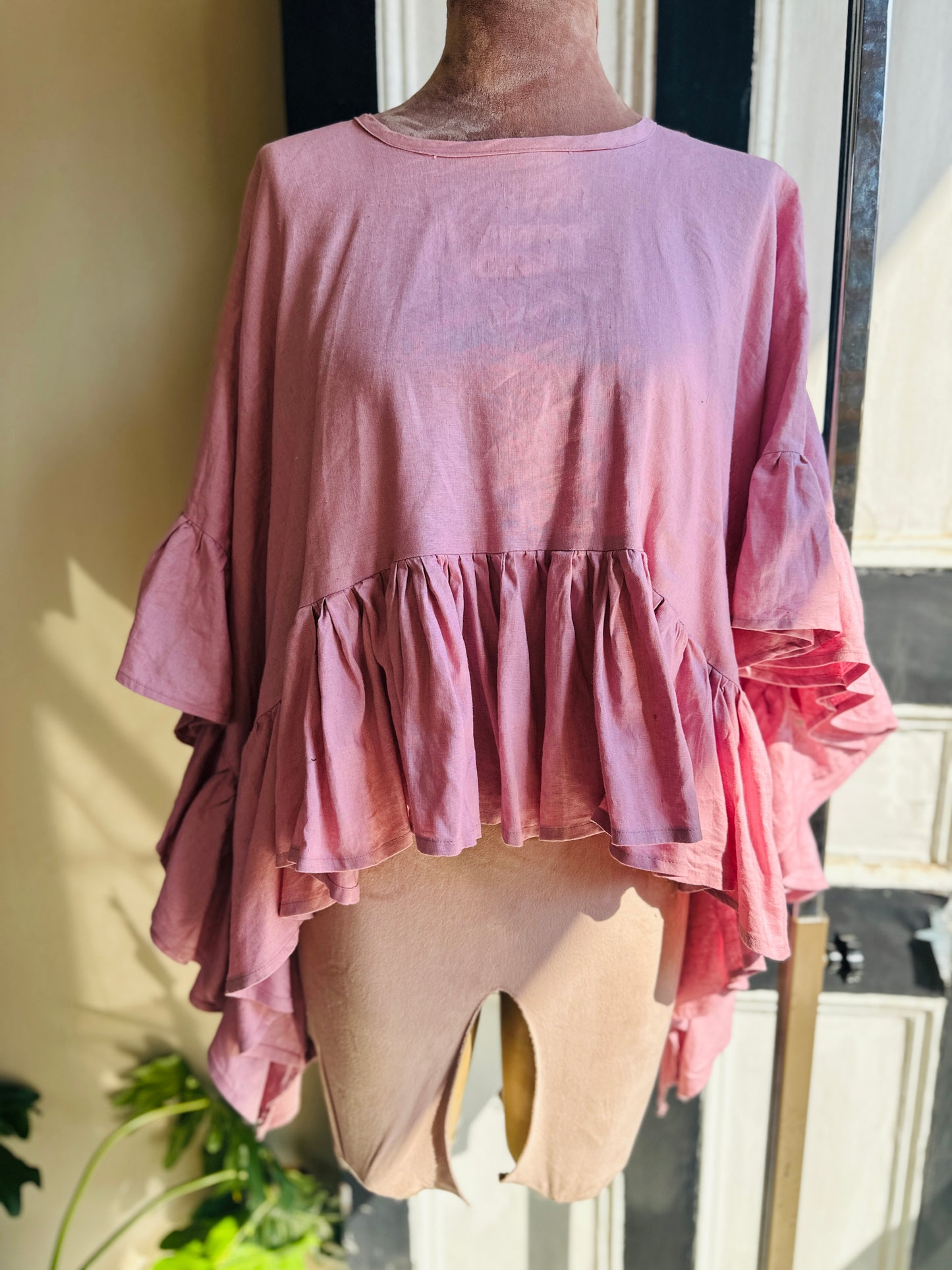 Nina's Ruffled Rose Oversized Top
