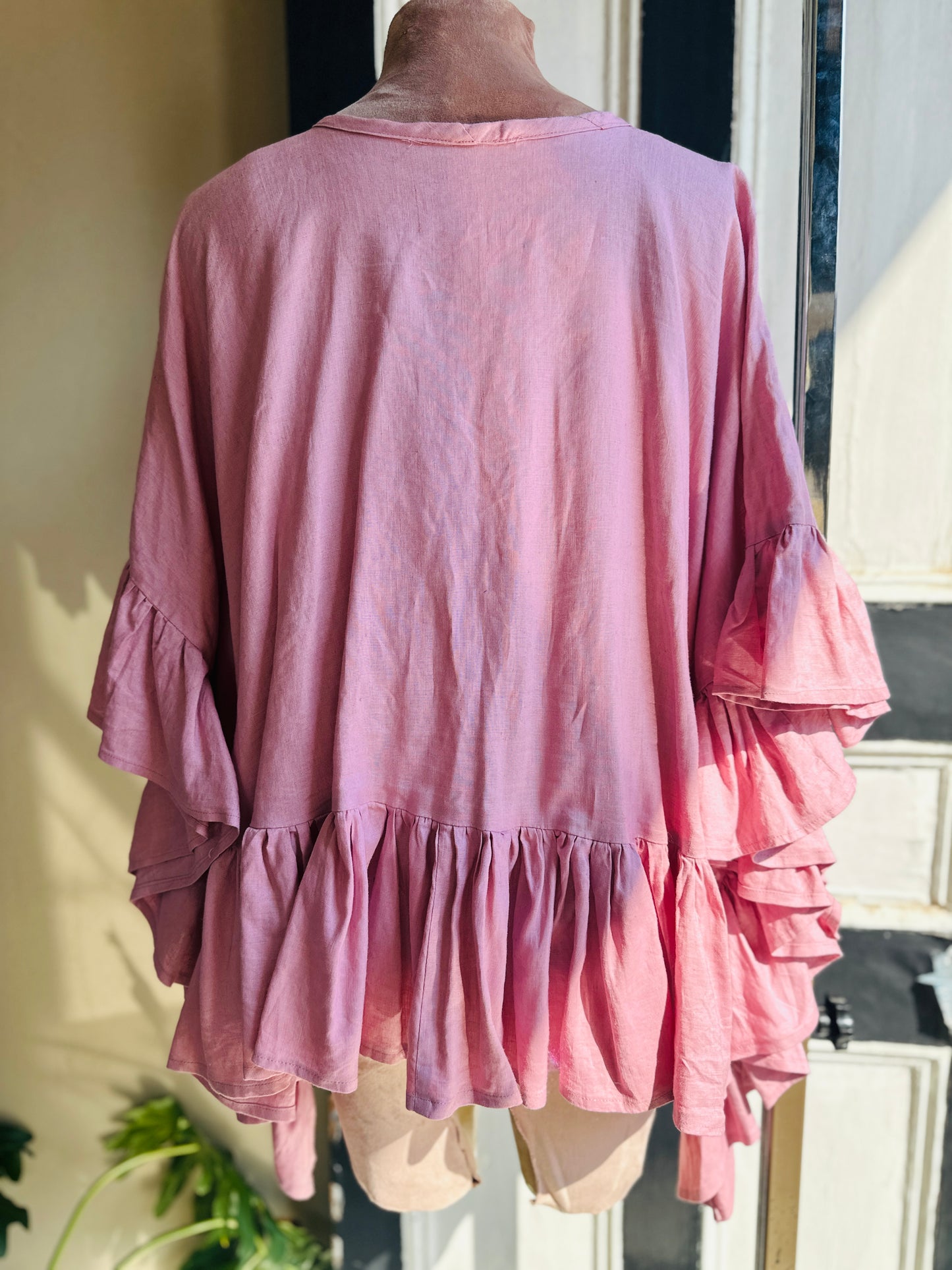 Nina's Ruffled Rose Oversized Top