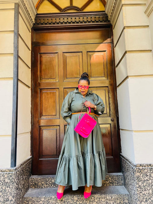 Nina's Regal Volume Shirt Dress – Olive Grace