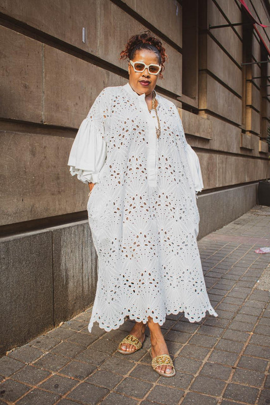 Nina Luxe Eyelet Embroidered Dress